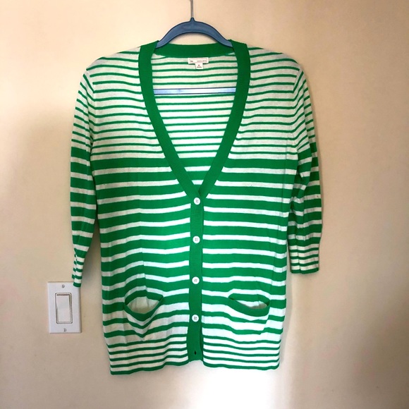 GAP Women's Green Striped V-neck - Picture 1 of 5